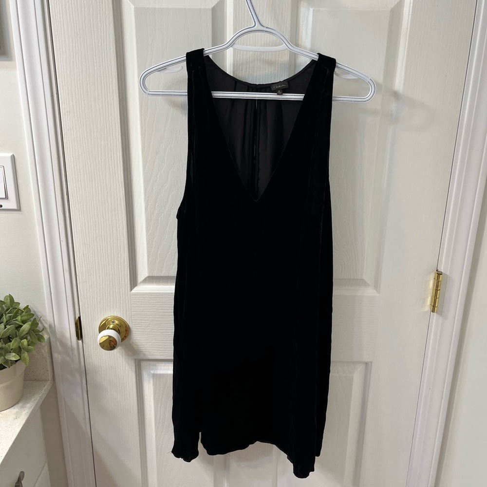 Black velvet Babaton v-neck mini dress, size M